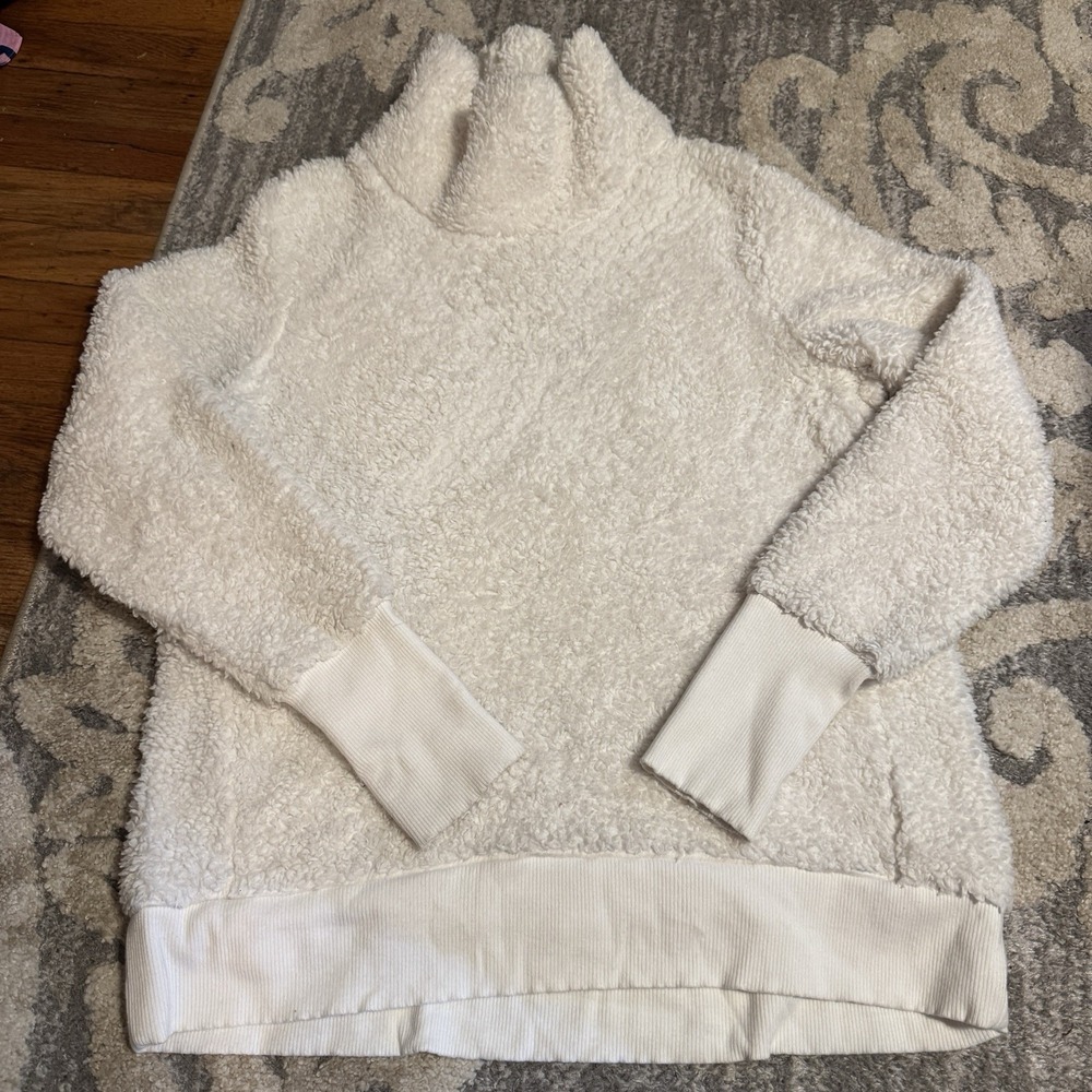 ATHLETA Nirvana Sherpa‎ Funnel Sweatshirt, Ivory Dove #383846 Size Large EUC
